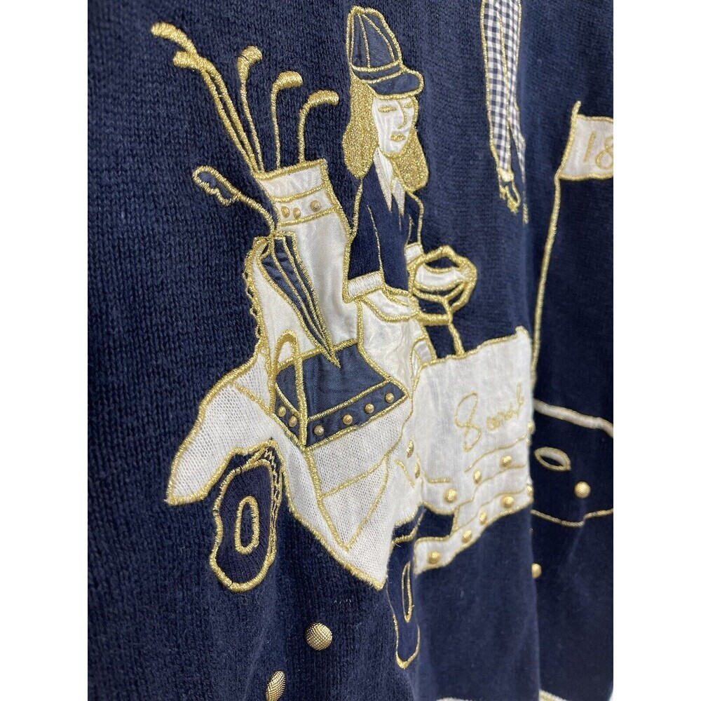 Vtg Par Four Golf Sweater Golfer Embroidered Navy Old Money Ugly Sweater Navy OS - Picture 4 of 14